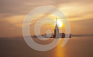 Sunset in ÃÂ°stanbul Bosphorus with maiden tower