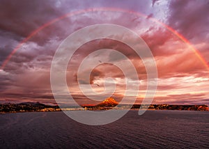 Sunset in Javea with the rainbow, Alicante