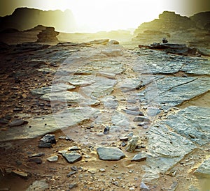 Sunset in jordan desert wadi rum.