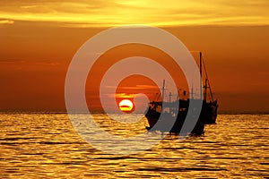 Sunset on the Juan Griego bay, Margarita island. photo