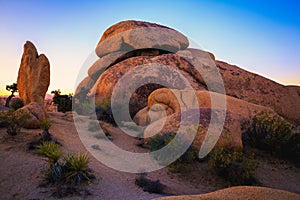 Sunset on the Jumbo Rocks of Joshua Tree National Park, California