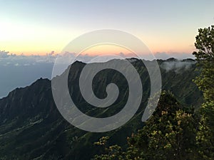 Sunset at Kalalau Lookout in Waimea Canyon on Kauai Island, Hawaii.