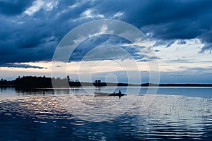 Sunset kayaking at lake
