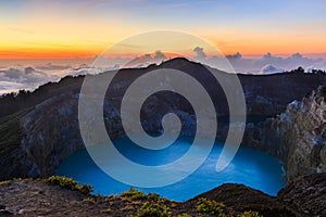 Sunset at the Kelimutu volcano crater on Flores island Indonesia photo