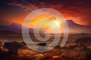 Sunset kenya landscape mountain. Generate Ai