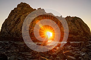 Sunset through key hole Pfeiffer beach, California