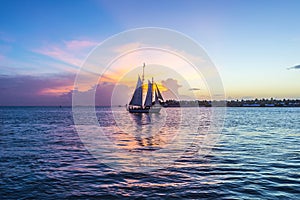 Sunset at Key West with sailing boat