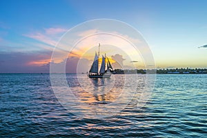 Sunset at Key West with sailing boat