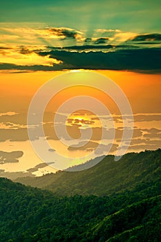 Sunset at Khaolaem-dam in Thailand