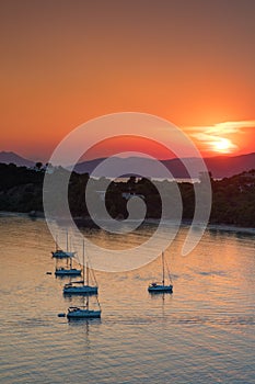 Sunset on Koukounaries beach at Skiathos island