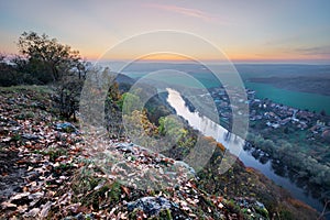 After sunset on Krivin mountain over Hron river during autumn