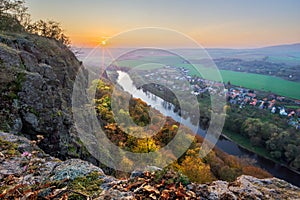 Sunset on Krivin mountain over Hron river during autumn