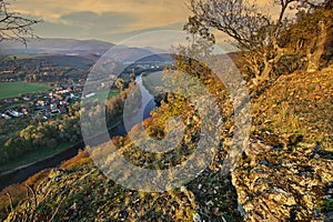 Sunset on Krivin mountain over Hron river during autumn