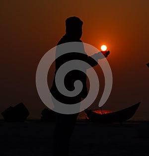 Sunset in kuakata sea beach in Bangladesh