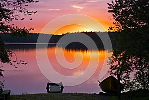 Sunset at Kuusamo Lake in Finland. photo