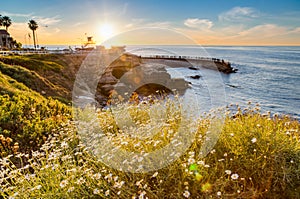 Sunset at La Jolla cove coastline