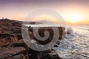 Sunset at La Pared beach in the south of Fuerteventura. The beach is known for its escarpments photo