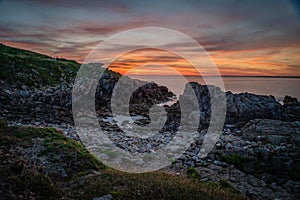 Sunset at La torche in brittany in the summer