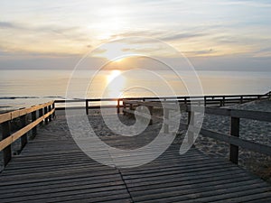 Sunset on Lacanau beach wooden path medoc ocean france