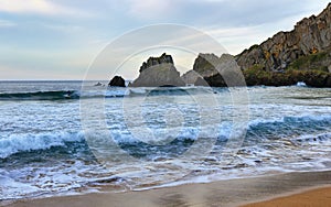 Sunset in Laga beach, Basque country, spain. photo