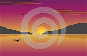 Beautiful sunset view on the lake