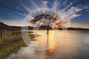 Sunset in a lake in Alava photo