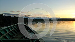 Sunset on a lake in the Amazonas Jungel, Peru