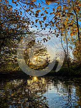 Sunset on a lake in autumn