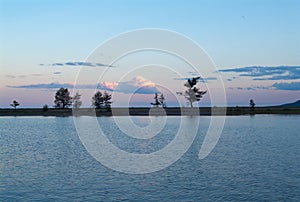 The sunset at Lake Baikal in summer