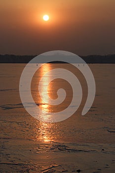 sunset on the lake in beijing summer palace