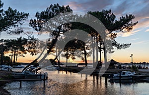 Sunset on the lake of Biscarrosse in France photo