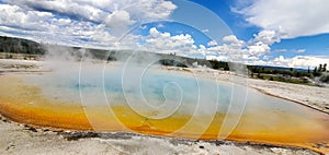 Sunset lake in black sand basin in Yellowstone national park, Wyoming