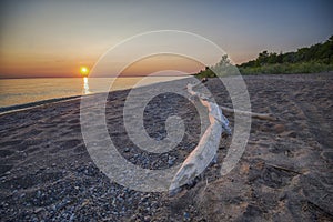 Sunset on lake erie beach at Point Pelee conservation area, southwestern Ontario, Canada