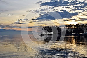 Sunset in lake Geneva after storm