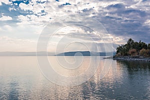 Sunset on Lake Kinneret near the town of Tiberias in Israel