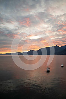 Sunset lake - lago - Maggiore, Italy. Water reflections