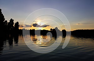 Sunset on the lake landscape