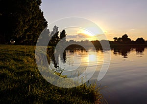 Sunset on the lake landscape