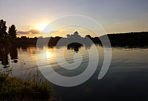 Sunset on the lake landscape