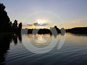 Sunset on the lake landscape