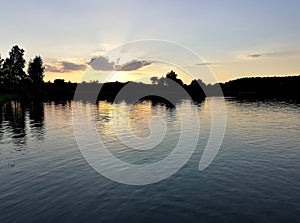 Sunset on the lake landscape