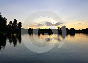 Sunset on the lake landscape