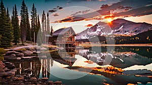 Sunset at Lake Louise, Banff National Park, Alberta, Canada, Emerald Lake In Crested Butte, Colorado, AI Generated