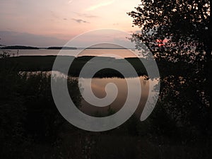 Sunset on a lake in Mazury Poland