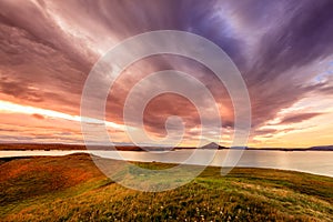 Sunset at Lake Myvatn photo