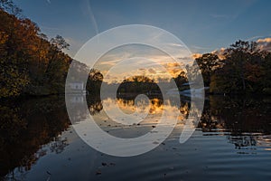 Sunset at Lake Roland at Robert E. Lee Park in Baltimore, Maryland