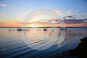 Sunset at Lake Stamford near Haskell, Texas on an early spring day.