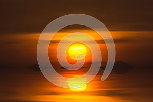 Big sun in Sunset on the lake