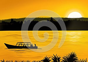 Sunset lake Victoria Silhouette illustration in Kisumu