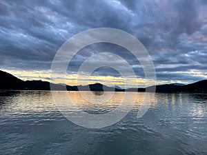 Sunset at Lake VÃ¶rtese in Austria photo
